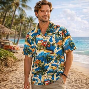 Hilo Hattie VTG XXL Hawaiian Shirt Tropical Floral Surf Cars Short Sleeve NWOT